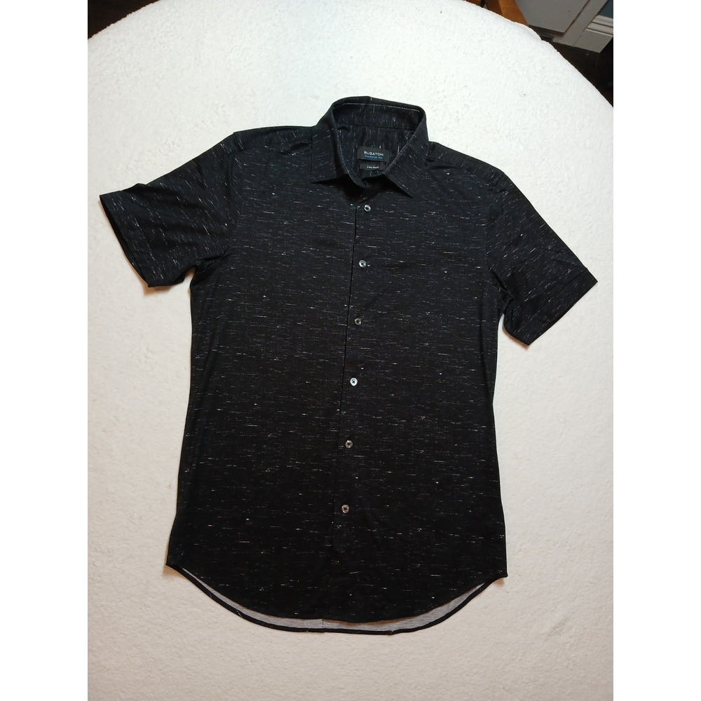 NWOT BUGATCHI OoohCotton Tech Shirt Mens S Black Speckled 8 Way Stretch